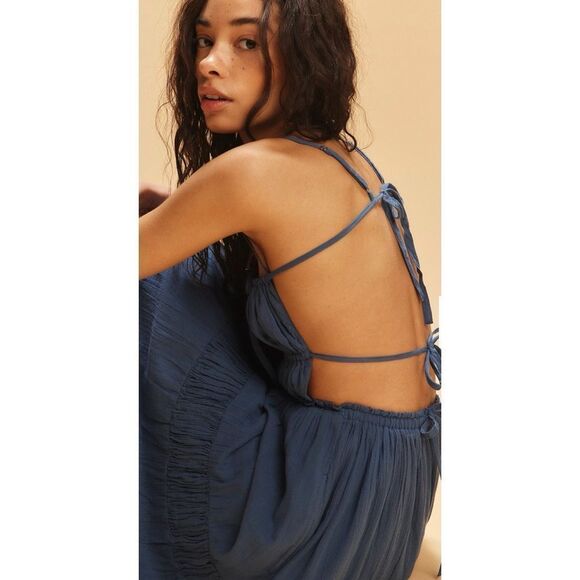 Free People Taking Sides Maxi Dress In Dark Denim Size S / NWT - Picture 4 of 6